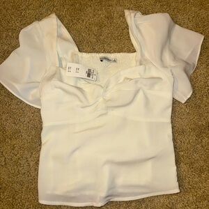 Abercrombie & Fitch White Ruffled Blouse with Puff Sleeves and Cap Sleeves